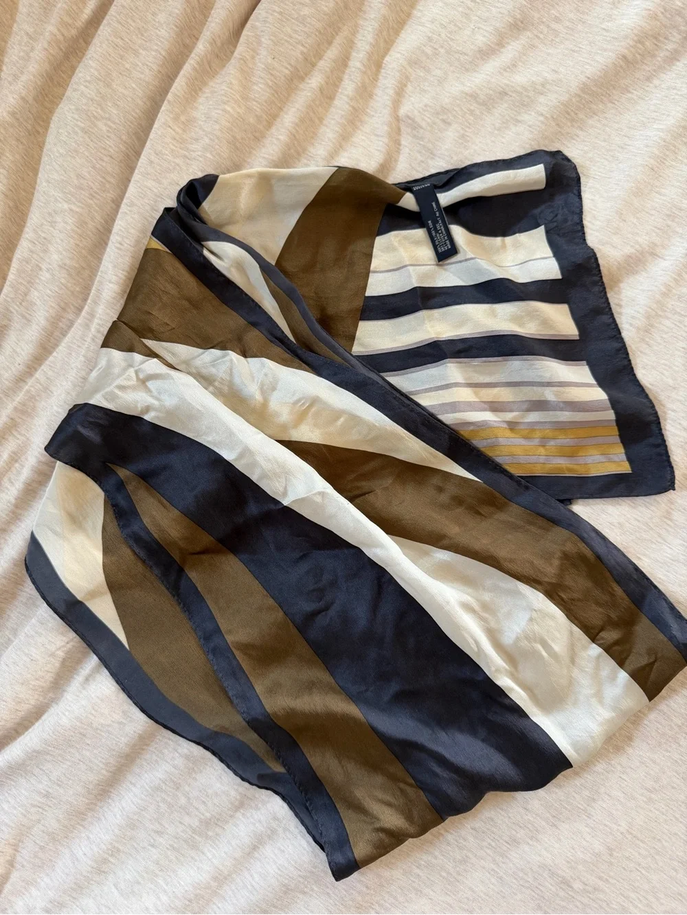 Anne Klein 100% Silk Scarf in Navy, Olive & Cream